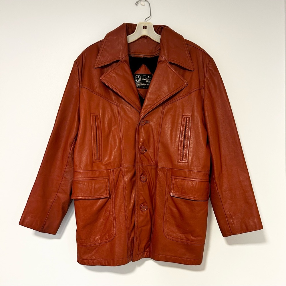 Vintage‎ Sears The Leather Shop Burnt Orange Leather Car Coat Jacket Mens 42 Reg